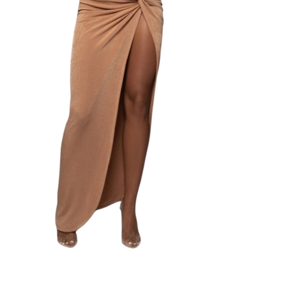 ✨ JLUXLABEL Kimora Slinky Maxi Skirt XXL NWT-Pecan Gold Knot High Slit Bodycon